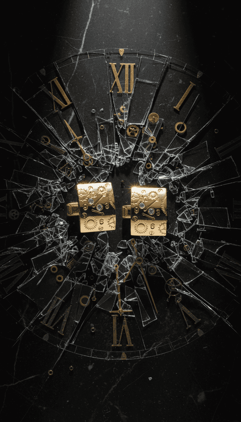 18k gold cufflinks with pressed watch components and diamond hour markers