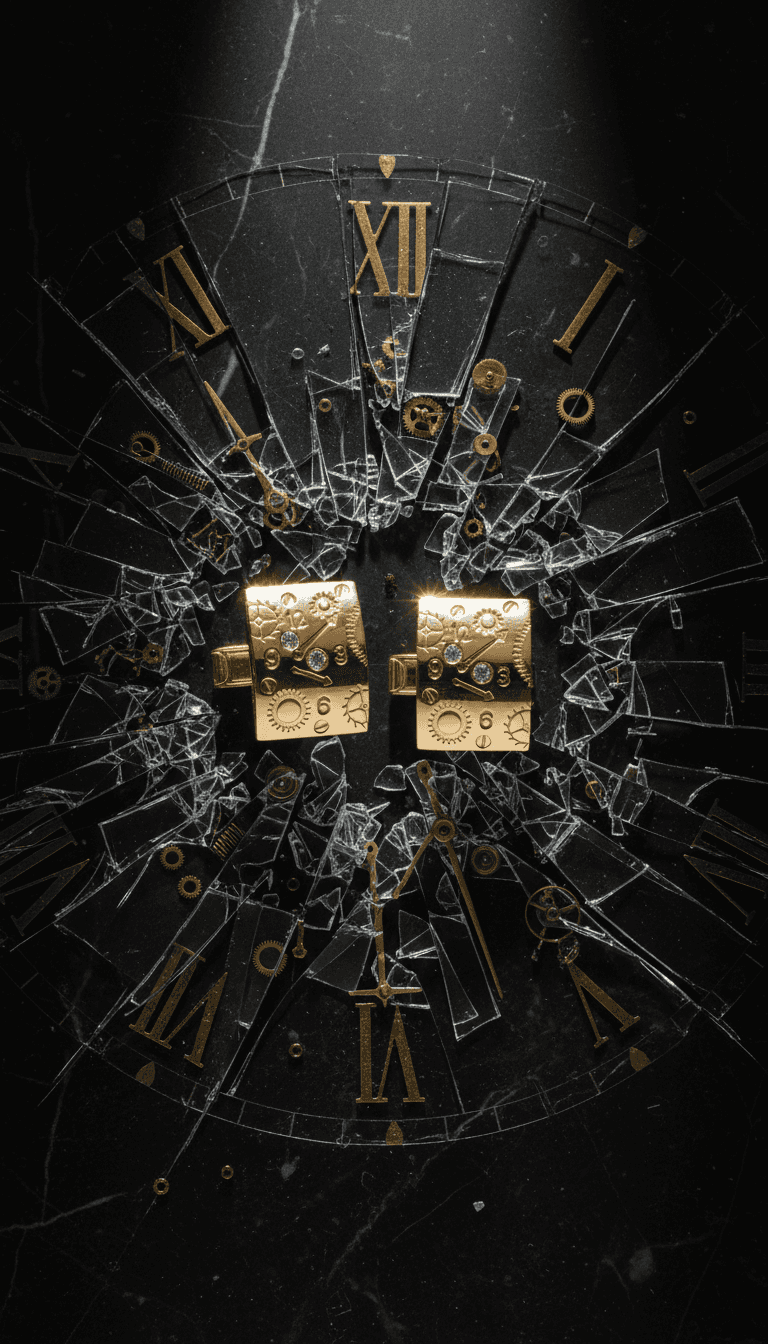 18k gold cufflinks with pressed watch components and diamond hour markers