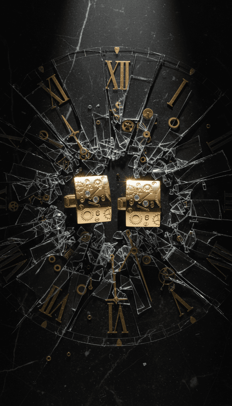 18k gold cufflinks with pressed watch components and diamond hour markers